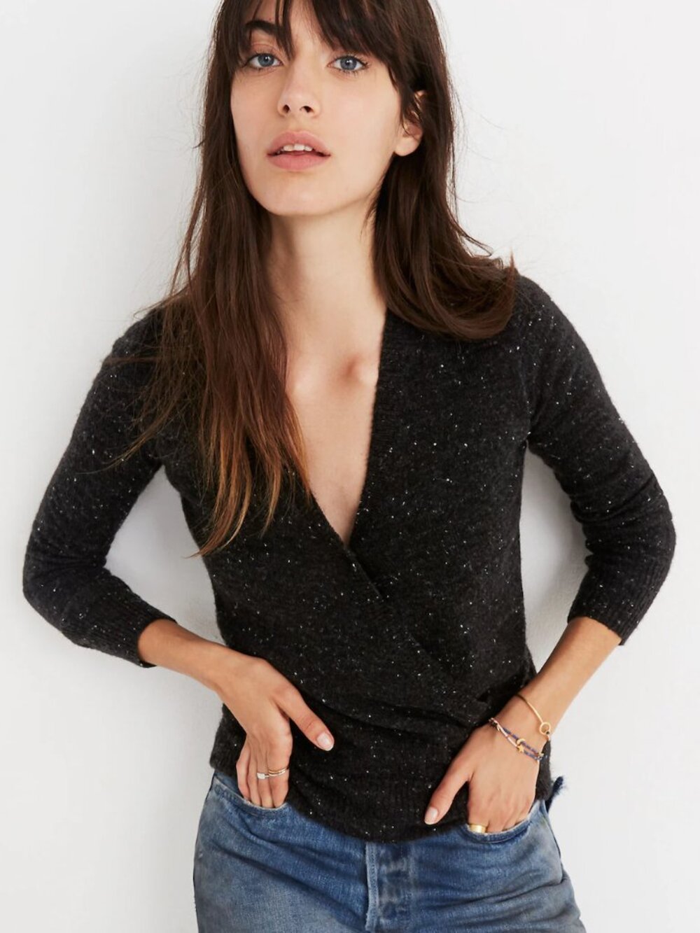 Madewell Donegal Wrap-Front Pullover Sweater in Coziest Yarn